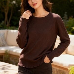 Soyaconcept Brown Long Sleeve Sweater XL Lightweight Knit Ruffle Hem